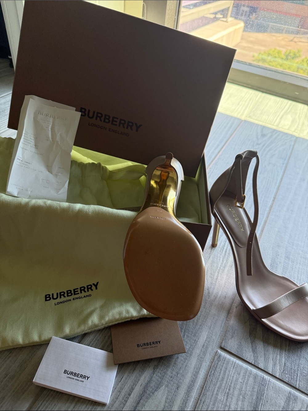 Burberry Nude/Taupe Leather Slingback Stiletto Sandals